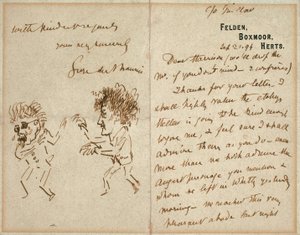 List z rysunkiem Whistlera grożącego Du Maurierowi autorstwa George du Maurier