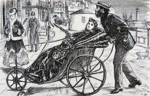 Patrick, pchający krzesło kąpielowe dla pani autorstwa George du Maurier