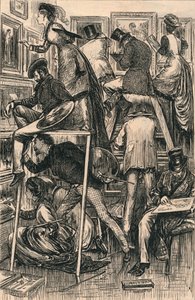 Dzień Lakierowania w Akademii Królewskiej, 1877 autorstwa George du Maurier