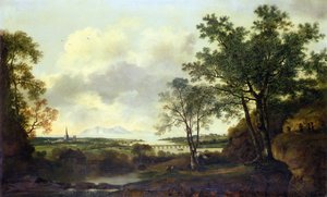 Widok capriccio Chichester, z postaciami i bydłem na pierwszym planie autorstwa George of Chichester Smith