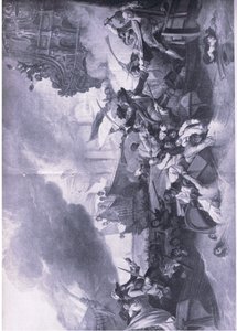 Bitwa pod La Hogue, 23-24 maja 1692: Zniszczenie floty francuskiej, ilustracja z brytyjskich bitew na lądzie i morzu, 1915