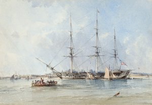 Fregata Blackwall Seringapatam na kotwicy przy Fort Tilbury autorstwa George the Elder Chambers