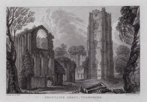 Opactwo Fontann, Yorkshire (grawerowanie) autorstwa George the Younger Cuitt