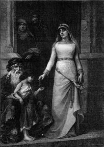 Blanche de Castille, królowa Francji (1188 - 1252), nazywana Miłością Ubogich” (1879). Grawer według obrazu Georgesa Moreau de Tours (1848-1901) w „Świat sławny” nr 1267 z 9 lipca autorstwa Georges (after) Moreau de Tours