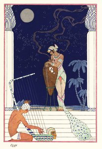 Królowa stoi pachnąca zapachem spalonym, starożytny Egipt1928 (druk) autorstwa Georges Barbier