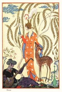 Kobieta trzyma flakonik perfum, starożytna Persja autorstwa Georges Barbier