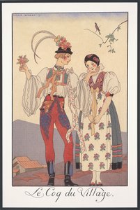 Falbalas i Fanfreluches, Almanach na rok 1922, Le coq du village, George Barbier, druk autorstwa Georges Barbier