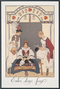 Falbalas i Fanfreluches, Almanach na rok 1923, Między dwoma pożarami, George Barbier, druk autorstwa Georges Barbier