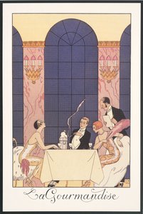 Falbalas i Fanfreluches, Almanach 1925: "La gourmandise", George Barbier, druk autorstwa Georges Barbier
