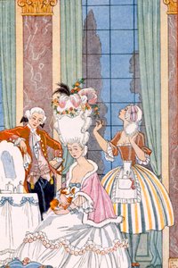 Francja w XVIII wieku, z „Sztuka perfum”, wyd. 1912 (odbitka w pochoirze) autorstwa Georges Barbier