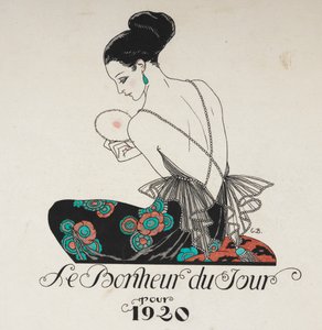 Szczęście dnia. Kobieta ubrana w kwiecistą sukienkę. autorstwa Georges Barbier