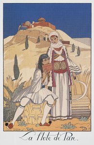 Fletista przedstawiający tradycyjne greckie stroje autorstwa Georges Barbier