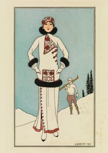 Dla St.Moritz, talerz z „Costumes Parisiens” autorstwa Georges Barbier