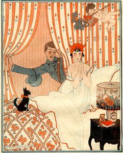 Nieplanowany powrót… Albo budzik - ilustracja z la Vie Parisienne autorstwa Georges Barbier