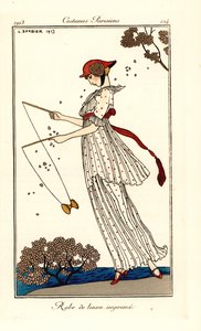 Kobieta w sukni z drukowanego lnu grająca w diabolo autorstwa Georges Barbier