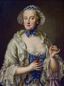 Marie-Anne de Saxe - (Marie Anne de Saxe) - Maria Anna Sophia z Saksonii, elektorka Bawarii (1728-1797) z kołowrotkiem - George Desmarees (1697-1776). Olej na płótnie Wymiar : 82x61,5 cm Kolekcja prywatna