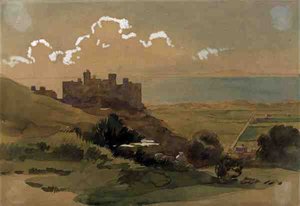 Zamek Harlech, ok. 1913 (akwarela) autorstwa Georges Gascoyne