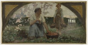 Szkic jadalni w Hôtel de Ville de Paris: Les fraises, ok. 1893 (olej na płótnie) autorstwa Georges Jules Bertrand
