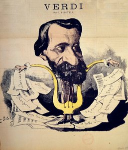 Karykatura kompozytora Giuseppe Verdiego (1813-1901) Pilotella (1845-1918) Marzec 1869. Narodowe Konserwatorium Muzyczne, Paryż