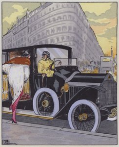 Moda damska z lat 1910 i samochód Lorraine-Dietrich. (kolor lito)