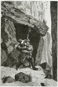 Combat d’Han d’Islande et d’Ordener - ilustracja z Han d’Islande, XIX w. (rycina bw) autorstwa Georges Marie Rochegrosse