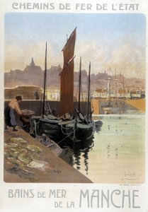 Les bains de mer de la Manche (Widok na port Granville) - Plakat Kolei Państwowych, autor: Meunier autorstwa Georges Meunier