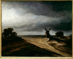 Okolice Montmartre Paryski krajobraz z młynem. obraz Georgesa Michela (1763-1843) XVIII w. Niedz. 0,64 X 0,80 m Paryż, Musee du Louvre