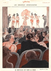 Przedstawienie w holu, ilustracja z „Le Sourire”, grudzień 1931 (litografia kolorowa)