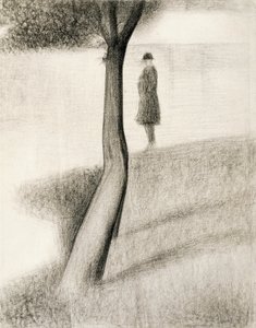 Mężczyzna stojący obok drzewa; studia na La Grande Jatte autorstwa Georges Pierre Seurat