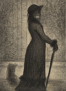 Une Elegante, Kobieta spacerująca, ok. 1884 (opowiadanie ołówkiem na papierze michalett) autorstwa Georges Pierre Seurat