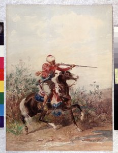 Orientalizm: „”Jeździec ciągnący konia”” Obraz Georgesa Washingtona (1827-1910) Obowiązkowa wzmianka: Collection fondation faith de Provence, Marseille