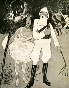 Leopold II i Cleo de Merode śpiewający w duecie operetkę, 1904 r.