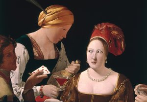 Cheat z Asem Diamentów, detal przedstawiający dwie kobiety, ok. 1635-40 (detal 90053) autorstwa Georges de La Tour