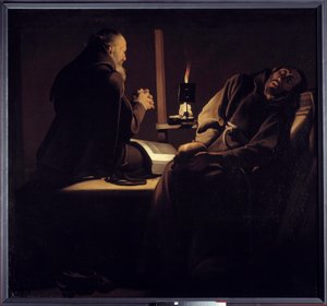 Ekstaza świętego Francoisa nazywana także mnichem modlącym się w pobliżu umierającego mnicha lub dwóch mnichów. Obraz (Vanite) Georges de La Tour (1593-1652) autorstwa Georges de la (after) Tour