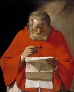 Święty Hieronim czytający list - Olej na płótnie Georges de La Tour (1593-1652), c1628-1629 - Museo del Prado, Madryt autorstwa Georges de La Tour