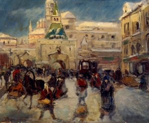Plac Ilyjski z Bramą Iljńską w Moskwie autorstwa Georgi Alexandrowitsch Lapschin