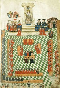 Król Henryk VIII podczas otwarcia Parlamentu Anglii w pałacu Bridewell, 1523 r. (21114470070)