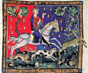 Król Jan, polowanie z psami, De Rege Johanne, 1300-1400 (26101230351) autorstwa Georgia Levan Ramishvili from Tbilisi