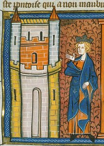 Ludwik IX przed twierdzą, z Chroniques de France ou de St Denis, XIV wiek (22690438696) autorstwa Georgia Levan Ramishvili from Tbilisi