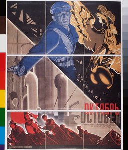 Plakat filmowy, "Październik" (plakat filmowy październik) - Grafika: Georgi Avgustovich Stenberg (1900-1933), litografia