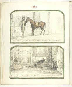 Bez tytułu [mężczyzna z koniem i para odpoczywająca przy ognisku], 1868.
