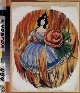 Kapłanka Ognia. Balerina kreśli krok taneczny pośrodku płomieni. Praca Georgi Iwanowicza Narbuta (1886-1920), akwarela i tusz na papierze, ok. 1910. Sztuka rosyjska, początek XX w., symbolika. Państwowe Muzeum Sztuki, Nijn autorstwa Georgy Narbut