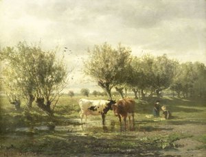 Krowy w stawie autorstwa Gerard Bilders (signed by artist)