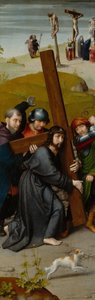 Chrystus niosący krzyż, z ukrzyżowaniem, ok. 1510 r. (olej na desce dębowej) autorstwa Gerard David