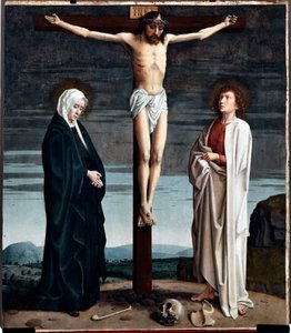 Panel poliptykowy Ukrzyżowania z kościoła San Gerolamo della Cervara - Obraz Gerarda Davida (ok. 1460-1523) 1506 Dim 90x100 cm Genes Musei di Strada Nuova (ex Palazzo Bianco) Włochy autorstwa Gerard David