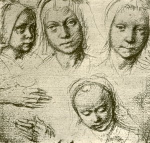 Cztery głowy młodej dziewczyny i dwie ręce, c1500-1505, 1908. autorstwa Gerard David