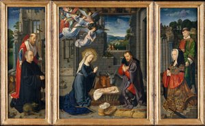 Narodzenia z darczyńcami i świętymi Hieronim i Leonard, c.1510-15 (olej na płótnie) autorstwa Gerard David