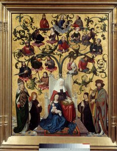 Linia św. Anny Reprezentacja drzewa genealogicznego św. Anny, matki Maryi. Obraz na drewnie autorstwa Gerarda Davida (1460-1523). 1483. Niedz. 0,88 x 0,69 Lyon, Muzeum Sztuk Pięknych autorstwa Gerard David
