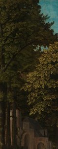 Widok w lesie, zewnętrzne lewe skrzydło tryptyku autorstwa Gerard David