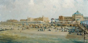 Letni dzień na plaży Scheveningen przy Kurhausie (olej na płótnie) autorstwa Gerard Delfgaauw